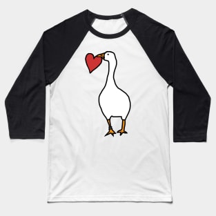 Left Facing Goose with Red Heart in Beak Baseball T-Shirt